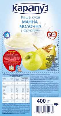 Купить Каша молочная манная с фруктами Карапуз с 5 месяцев 400 гр в Украине: цена, инструкция, применение, отзывы