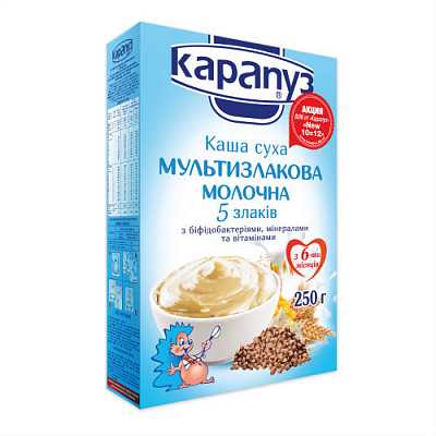 Купить Каша мультизлаковая молочная 5 злаков Карапуз с 6 месяцев 250 гр в Украине: цена, инструкция, применение, отзывы